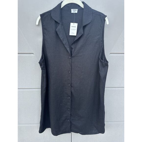 CottonOn Black Sleeveless Button Down Collared Shirt Dress Lagenlook Oversized S - Picture 8 of 10